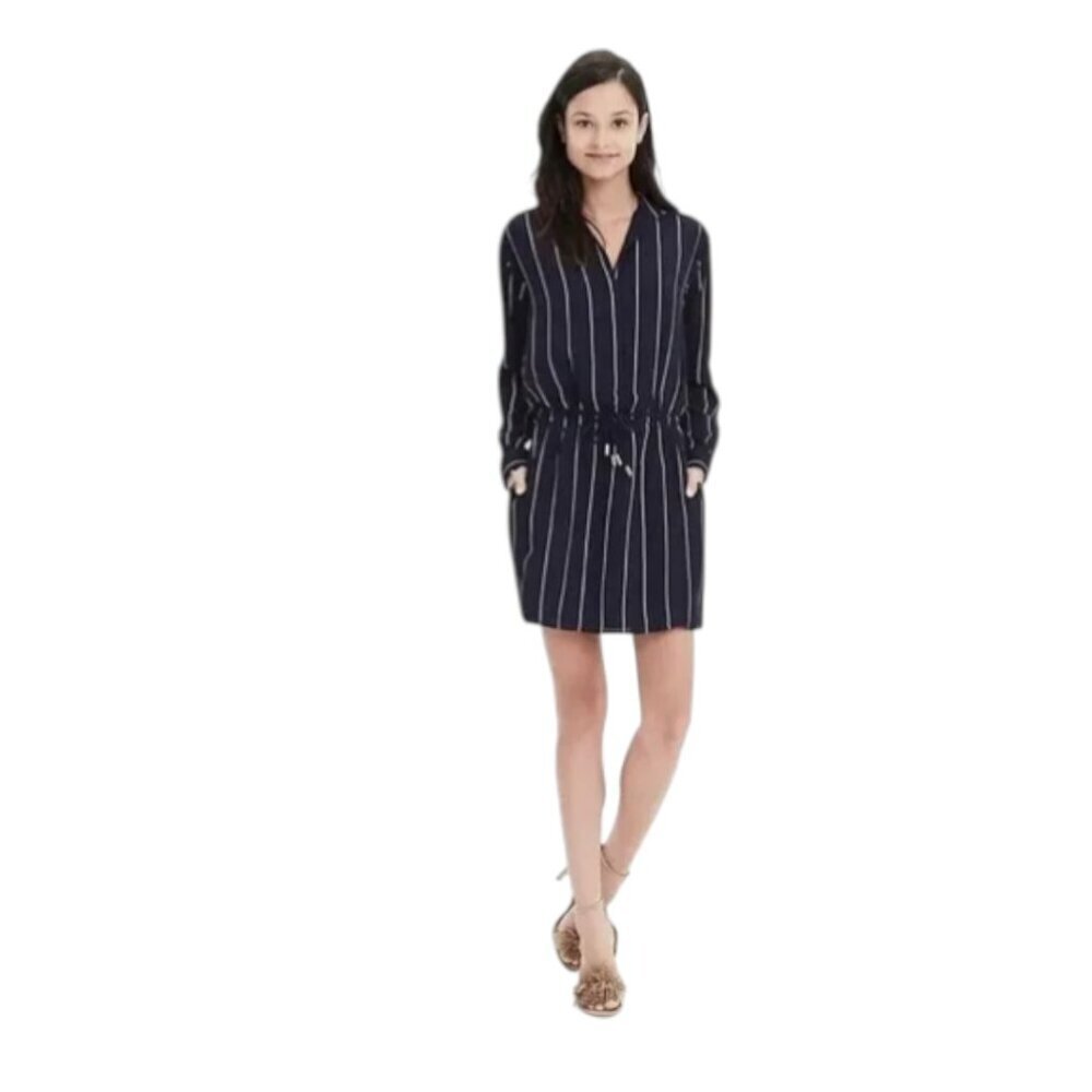Banana Republic Navy White Stripe Long Sleeve Shirt Dress